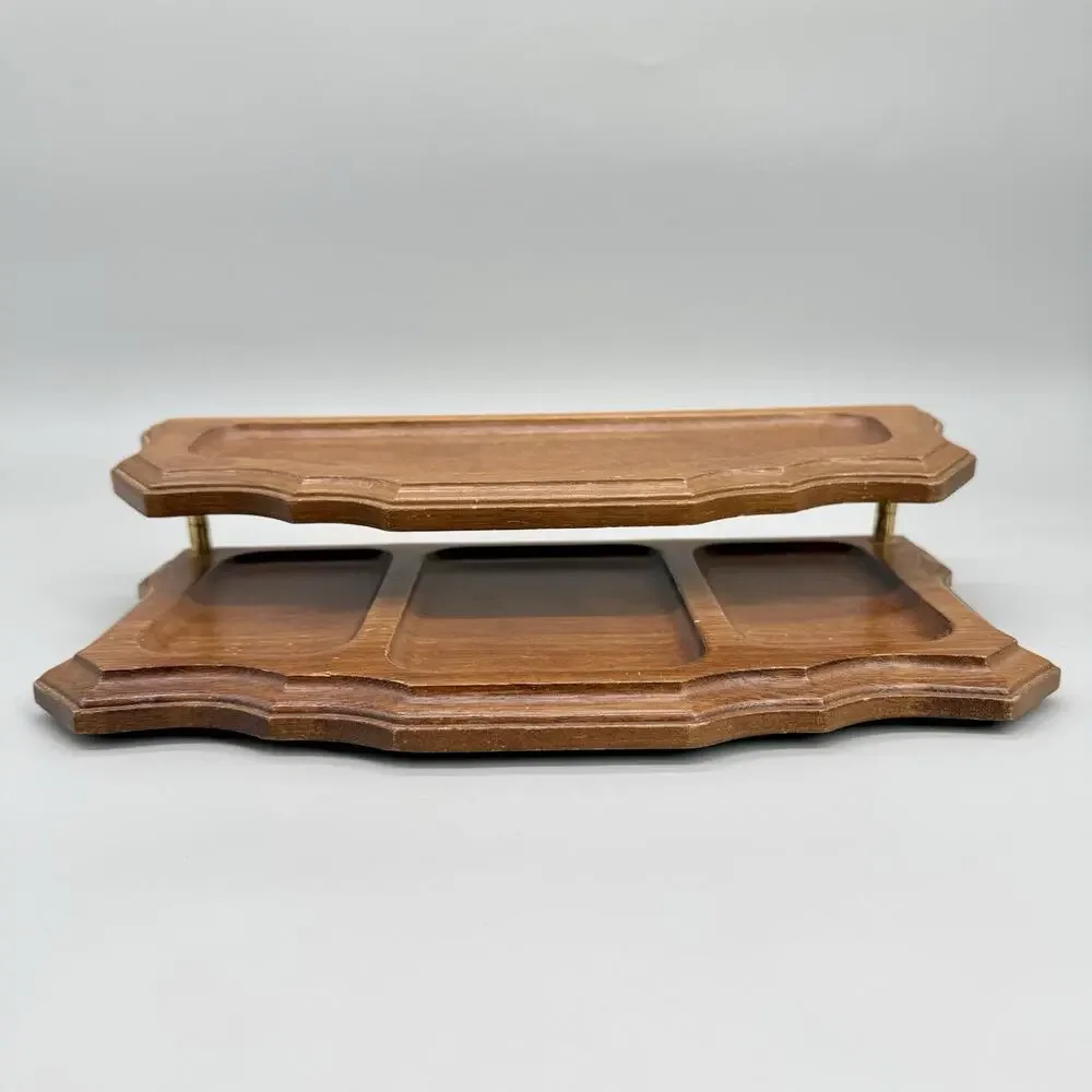 Vintage Wooden Dresser Desk Top Organizer 2 Tier Valet Mid Century 12 x 5.75 x 3